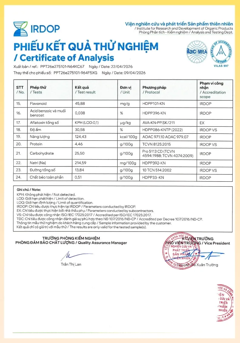 PHIẾU KIỂM NGHIỆM CAO SÂM NỮ HOÀNG 02